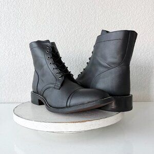 NEW Lane Mens Black Ankle Boots Size 12.5 Lace-up Casual Genuine Leather Sole